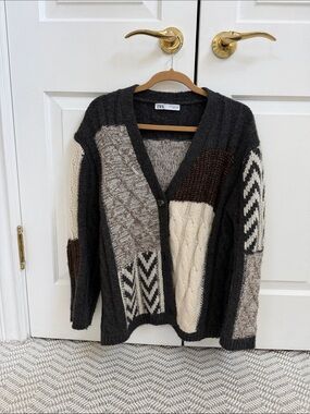 Women’s Zara Patchwork Cable Knit Cardigan
